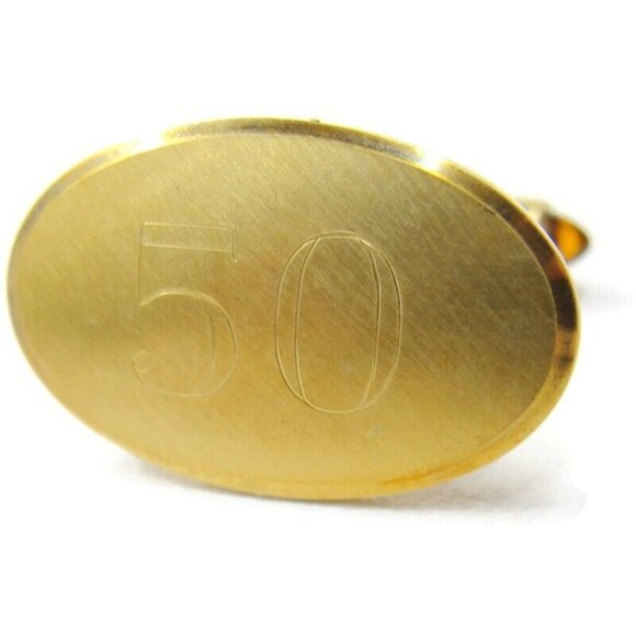 "50" Monogram Krementz 14K Gold Overlay Oval Vtg Cufflinks Orange Tip Tux IOB - Picture 12 of 12